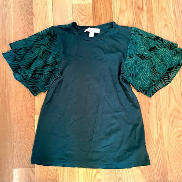 Green flutter sleeve Michael Kors tshirt XS - Picture 1 of 4